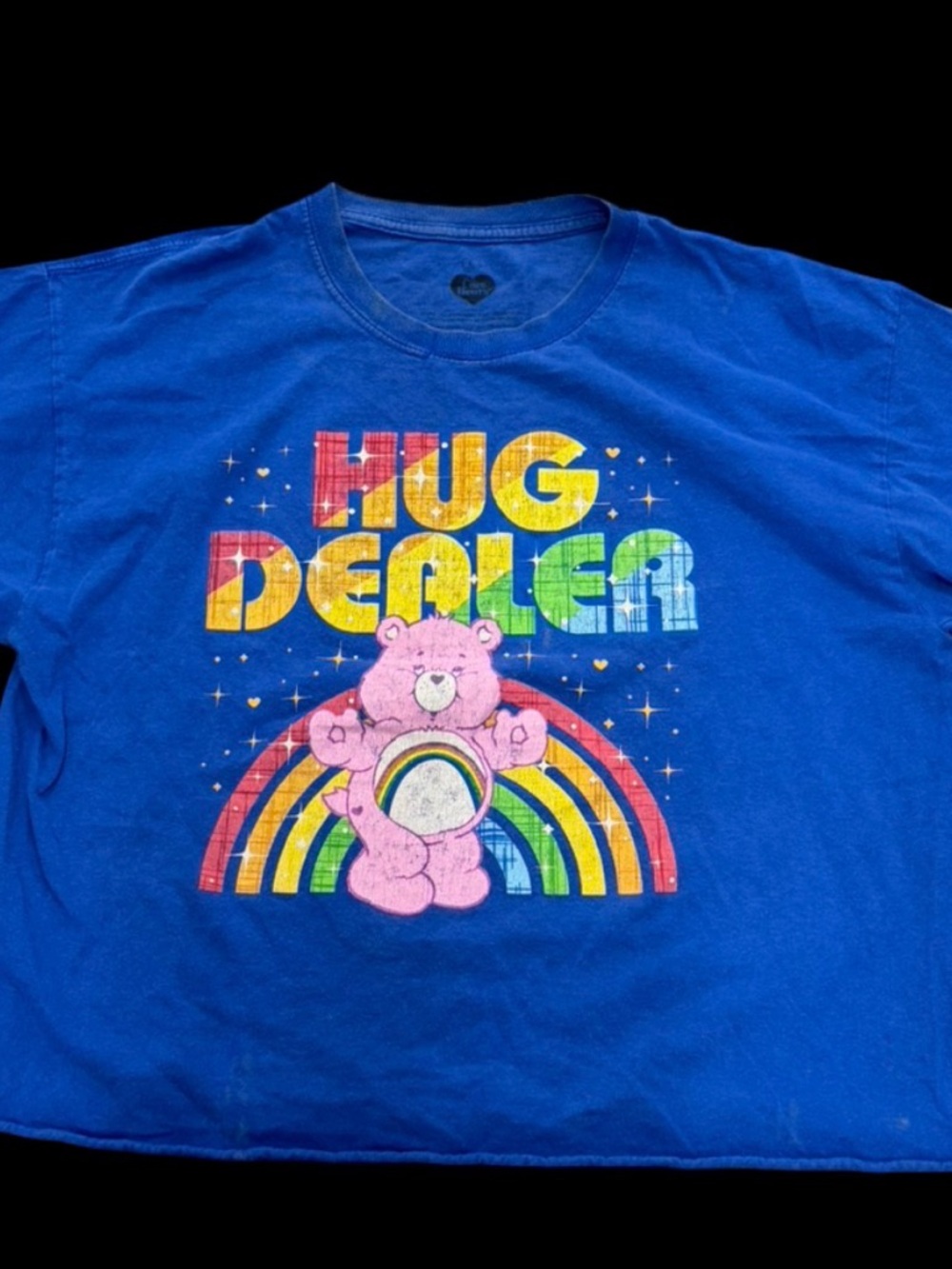 100% cotton Care Bears "Hug Dealer" Blue Graphic tshirt